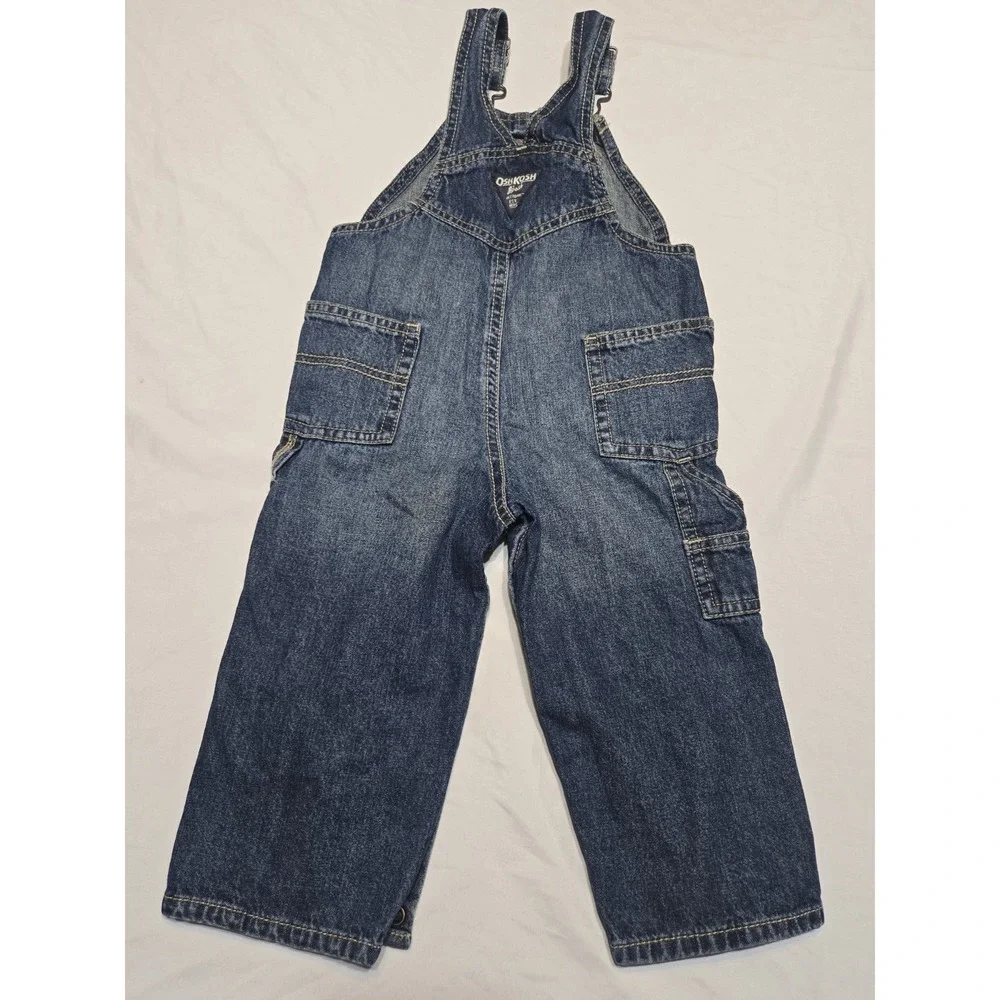 OshKosh B'gosh Boys 24 months Classic Overalls Blue Denim 100% Cotton Snap Legs